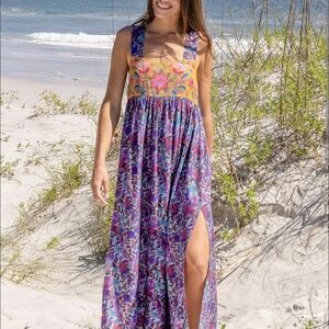 Natural Life Tricia Maxi Dress in Dark Purple Daisies. EUC